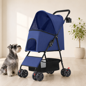 <strong>Pet</strong> Stroller Dog Cat <strong>Pram</strong> 4 Swivel Wheels Dual Brake Breathable 3-Window Mesh One-Click Fold Large Basket OEM Accepted - Product Image 1
