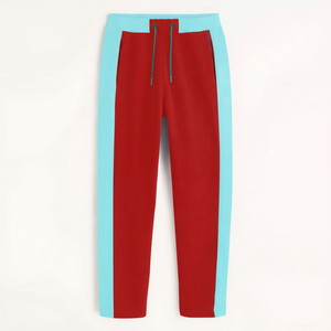IRON POINT INDUSTRIES Pantalon de survêtement pour homme, color-block, rouge et bleu clair, avec bande latérale, taille élastique, 100% coton, séchage rapide - Product Image 1