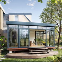 Serre, véranda, solarium, maison en verre préfabriquée moderne à faible coût avec structure en alliage d'aluminium et verre trempé Low-E pour entrepôt et appartement