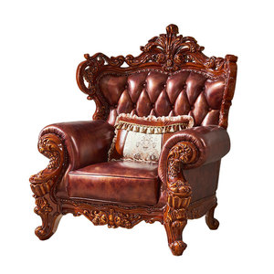 Juego de Sofás Seccionales en Forma de <span class=keywords><strong>U</strong></span> de Estilo Europeo, de Cuero Genuino con Tallado a Doble Cara, Patas de Madera, Relleno de Esponja de Alta Densidad, para Sala de Estar - Product Image 3