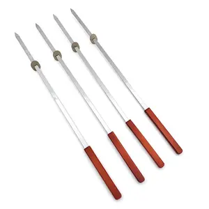 Stainless Steel Wooden Handle BBQ Skewers BBQ Sticks for Shish Kebab Turkish Grills & Brazilian Style Camping