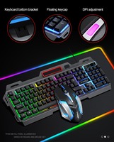 Ensemble clavier et souris filaire pour jeux T-WOLF TF600 avec rétroéclairage LED, matériau ABS gris, 108 touches, logo personnalisable, 800-2400 DPI
