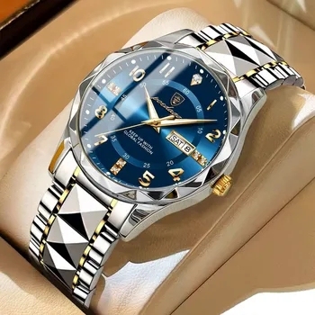 POEDAGAR Luxury Men Quartz Watch Stainless Steel Men's Watches Waterproof Date Week Luminous Wristwatch Male Clock Sports Reloj