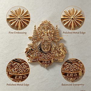 Insignia de Metal Fundido en 3D de la Realidad Nacional de Camboya, Chapada en Oro, Aleación de Zinc, Patrón del Templo del León, Emblema Personalizado para Uniforme - Product Image 4