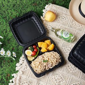 Barquettes alimentaires jetables en plastique MFPP à 3 compartiments, 9 x 9 pouces, blanches, avec logo personnalisé, vente en gros à prix réduit - Product Image 6