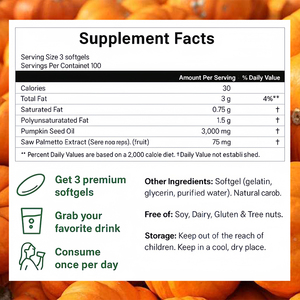 Cápsulas de Aceite de Semilla de Calabaza OEM con Saw Palmetto 3000 mg por Porción, Suplemento Dietético Sin Gluten para Hombres - Product Image 3