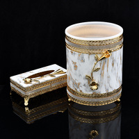 Boîte à mouchoirs et poubelle de luxe en métal de style Moyen-Orient Arabie Saoudite pour hôtel domestique 2 pièces avec design en marbre