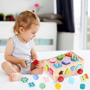 Montessori phong cách tự làm đồ chơi gỗ khối xây dựng thiết lập trẻ em xuyên biên giới đầy màu sắc cột thông minh hộp mô hình loại - Product Image 4