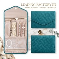 Pochette de rangement pour bijoux bleue en gros, sac à bijoux pliable en velours, emballage enroulable, boîtes à bijoux de voyage de luxe, logo personnalisé
