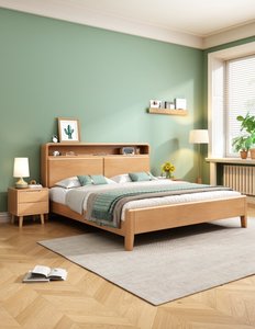 High Quality Solid Wood <b>Bed</b> <b>Frame</b> with Open Storage Headboard, Multifunctional Platform <b>Bed</b> for Bedroom Furniture - Product Image 1