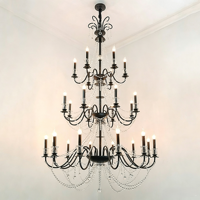 Lustre en fer noir de style vintage américain, luminaire suspendu à LED de style campagnard français, pour salon, hall d'hôtel