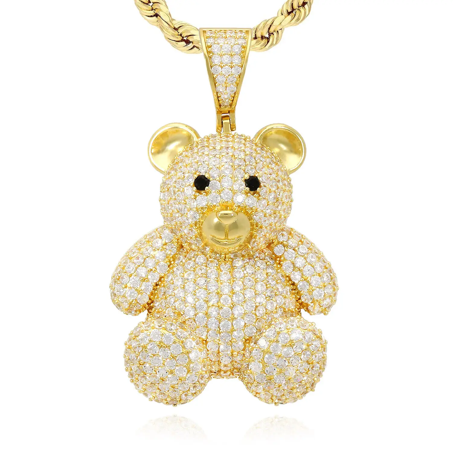 Alta qualidade sliver colar ouro gordura bonito simples e honesto teddy bear laboratório crescer diamante 925 sterling sliver colar