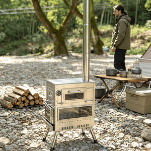 Edelstahl-Zeltofen mit Oberem Ofen, Mehrfach-Glasfenster, Klappbaren Beinen, Abnehmbarem Schornstein für Outdoor-<span class=keywords><strong>Camping</strong></span>, BBQ, Brennholz, Alle Jahreszeiten - Product Image 4