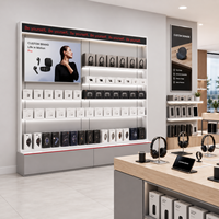 Vitrine d'accessoires téléphoniques Ceres personnalisée, jaune, écologique, robuste, recyclable, de haute qualité, avec revêtement poudré et éclairage LED dissimulé
