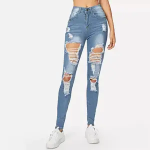 Groothandel Oem Service Type Vrouwen Gescheurde Bleekmiddel Wash Skinny Jeans