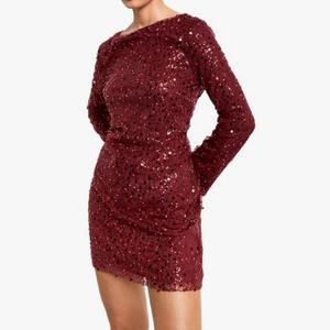 Nuevo Vestido Mini de Lentejuelas con Espalda Descubierta y Manga Larga para Mujer, Cuello Redondo, Elegante Vestido de Cóctel para Fiesta - Product Image 1
