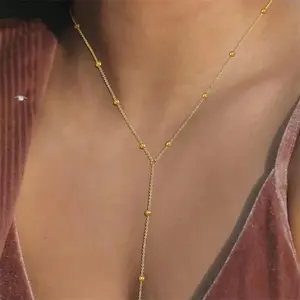 RINHOO Vintage Altın Renk Uzun Zincir Damla Kolye Kadınlar için Basit Metal Geometrik Boncuk Püskül Gerdanlık Parti Estetik Takı - Product Image 3