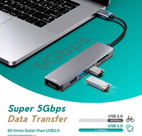HUB USB tipo C 6 en 1 con 4K @ 60Hz HDMI + puertos USB 3,0 + lector de tarjetas SD/TF, adaptador multipuerto