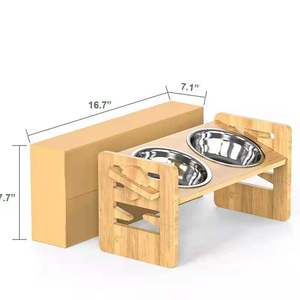 Soporte para tazones de mascotas de acero inoxidable, tazón doble plegable, comedero para perros y gatos, soporte de madera, estación de alimentación elevada para mascotas - Product Image 4