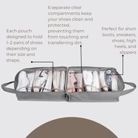 Sac de rangement pour chaussures de voyage Oxford avec fermeture éclair, portable, pliable, 6 compartiments, pour hommes et femmes, résistant à l'eau, durable