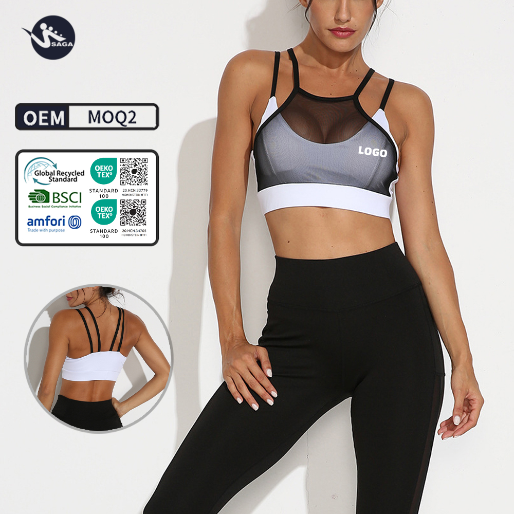 Custom LOGO Women Back Breathable Sports Underwear Yoga Double Layer Mesh Crop Top Sports Bra