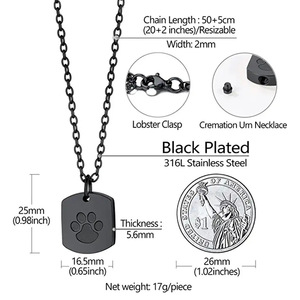 Kalung guci baja tahan karat kaki anjing kualitas tinggi liontin bulat cakar hitam kenang-kenangan pegangan hewan peliharaan abu kremasi tempat anjing kucing - Product Image 3