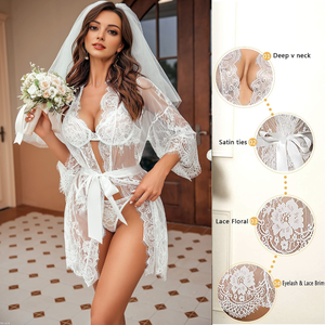 Lingerie grande taille pour femmes rondes, ensemble de vêtements de nuit 2 pièces avec dentelle, <span class=keywords><strong>robe</strong></span> de chambre sexy, ensembles de lingerie pour femmes - Product Image 1