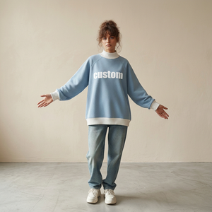 Factory Custom Logo Women Cotton Embroidered <b>Jumper</b> Fleece Mock Neck Sweatshirt Oversized Pullover Women Mock Neck Sweatshirt - Product Image 1