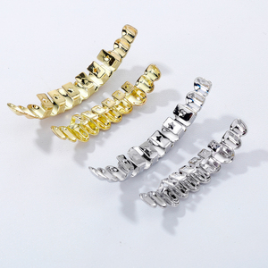 Parrilla Dental Hip Hop de Cobre Chapado en Oro de 18K con 10 Dientes y Superficie Lisa - Joyería Dental Unisex para Raperos, Parte Superior e Inferior, para Fiesta de Halloween, Venta al por Mayor - Product Image 2
