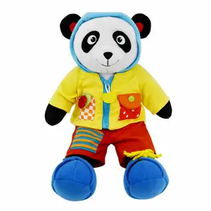 Baby education and learning plush toy panda learning self-care ability for baby activity toys