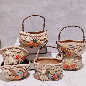 Panier à fleurs en céramique portable lapin Nouveau design pour jardin ou extérieur pour plante succulente ou fleur panier de fleurs sur le thème de Pâques - Product Image 5