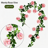 Guirlande de fleurs artificielles en soie rose pastel, motif vigne de roses, pour décoration murale ou arche de fleuriste