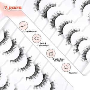 Boîtes de <span class=keywords><strong>cils</strong></span> à marque privée, 7 paires de <span class=keywords><strong>cils</strong></span> <span class=keywords><strong>en</strong></span> gros, haute qualité, bande transparente, effet œil de chat, naturels, frisés, avec logo - Product Image 2