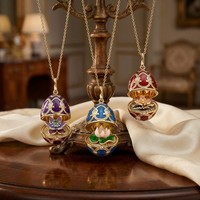 Collier pendentif œuf de Pâques, style européen et américain, en laiton plaqué or, avec perle en forme de boule, breloque faite à la main, motif goutte d'huile russe