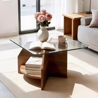 Table basse moderne de luxe léger en verre trempé et plateau en marbre avec structure en bois durable, directement de l'usine Donna Furniture, pour salon