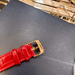 Montre à quartz pour femme avec lunette sertie de diamants, cadran à chiffres romains, bracelet en cuir rouge, montre-bracelet élégante et décontractée, Chopards - Product Image 6