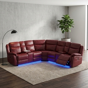 Ensemble de canapés d'angle inclinables en cuir noir moderne, design contemporain, meubles de salon - Product Image 2