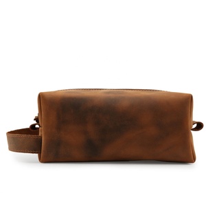 Boshiho Men Crazy Horse Leather Cosmetic Pouch Dopp Kit Shave Kit <b>Storage</b> Bag Traveling Wash case Make up Bags Mens <b>Toiletry</b> Bag - Product Image 5