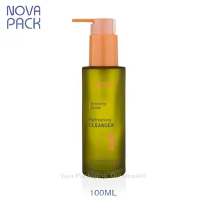 Garrafa de óleo de vidro fosco 100ml, garrafa colorida verde azeite para cabelo, óleo corporal para limpeza, com bomba de tratamento colorido