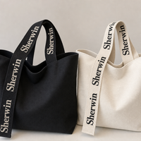 Nouveau Sac Fourre-Tout Tendance 2026 pour Femme, Écologique, Marque Sherwin, en Toile Noire et Blanche, Personnalisable avec Poignée en Sangle et Logo