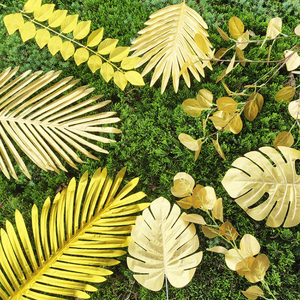 Hojas de Tortuga Artificiales Realistas, Hojas de <span class=keywords><strong>Palma</strong></span> Doradas de Seda, Hojas Tropicales Doradas para Decoración de Fiestas - Product Image 3