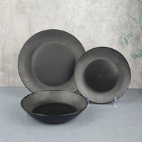 Service de table en céramique 18 pièces, vaisselle en grès noir, assiettes à soupe, style nordique pour les fêtes