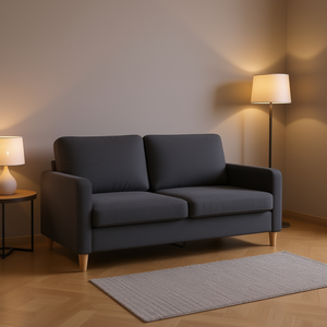 Dark Gray Fabric 2 Seater <b>Sofa</b> With Wood <b>Legs</b> Modern Design <b>For</b> Living Room - Product Image 2