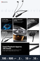 Yesido BT 5.3 Earbud Nirkabel Magnetik Leher dengan Driver Dinamis 10mm, Headphone Leher dengan Kartu TF MP3, Daya Tahan Baterai 100 Jam untuk Olahraga VSP11