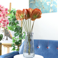 O-X417 Vente en gros de fleurs artificielles en latex Anthurium à toucher réel, décoration de mariage à domicile, fleurs artificielles Anthurium vertes et blanches