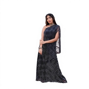 Vestido Largo de Satén Negro Ecológico con Adornos, de un Solo Hombro y Cintura Ajustada - Product Image 1