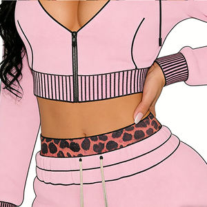 Conjunto de Dos Piezas para Mujer, Sudadera Larga con Capucha, Pantalones Deportivos con Doble Cinturón, Tejido Casual, Sólido, Transpirable, con Logotipo Personalizado, Otoño - Product Image 2