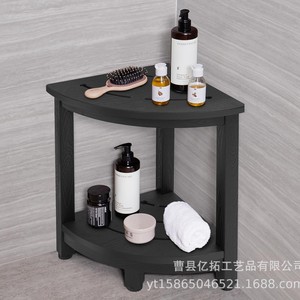 Banc de salle de bain en bois Yituo avec étagère de rangement à 2 niveaux, siège d'angle, tabouret noir, mobilier de douche intérieur - Product Image 4