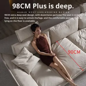 इतालवी शैली अल्ट्रा-गहरी सीट चौड़ी पीठ तीन सीट बहुक्रियाशील सोफे लिविंग रूम क्रीम वाबी-साबी लाइट लक्जरी सिलिकॉन - Product Image 3