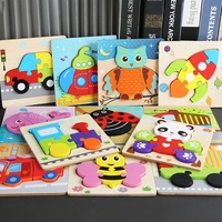 Puzzle 3D en bois pour enfants, jouet éducatif pour bébé, planche à emboîter avec animaux de dessin animé
